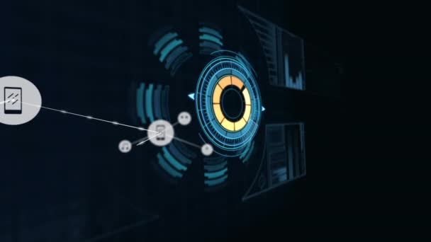 Rete Icone Digitali Contro Interfaccia Digitale Con Elaborazione Dati Sfondo — Video Stock