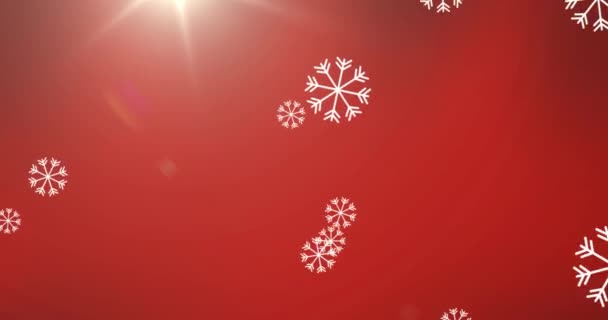 Animazione Caduta Fiocchi Neve Sfondo Rosso Natale Tradizione Concetto Celebrazione — Video Stock