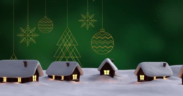 Animation Formes Noël Sur Neige Tombant Avec Des Maisons Sur — Video
