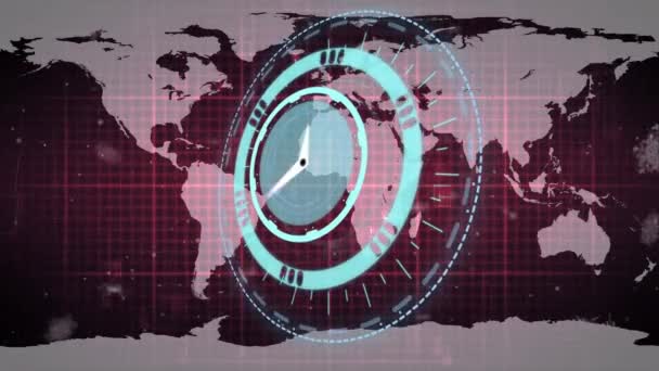 Animáció Óra Pulzusmérő Világtérképen Globális Üzleti Pénzügyi Kapcsolati Koncepció Digitálisan — Stock videók