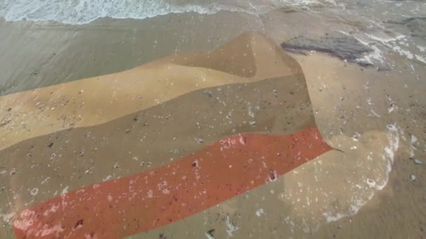 Digital Composition Waving Russia Flag Aerial View Beach Sea Waves — Stock Video