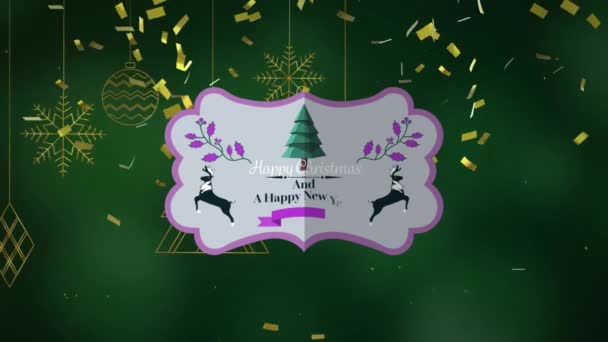 Animation Christmas Greetings Tag Green Background Christmas Winter Tradition Celebration — Stock Video