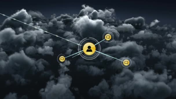Animering Nätverk Anslutningar Med Ikoner Över Himlen Globala Anslutningar Databehandling — Stockvideo
