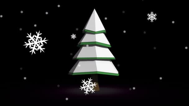 Animation Neige Tombant Sur Sapin Rotation Sur Fond Noir Noël — Video