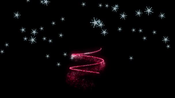 Animace Sněhu Padající Přes Šťastný Vánoční Text Neon Vánoční Stromeček — Stock video
