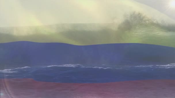 Cyfrowa Kompozycja Falującej Flagi Kolumbii Przeciwko Falom Morzu Krajowa Koncepcja — Wideo stockowe