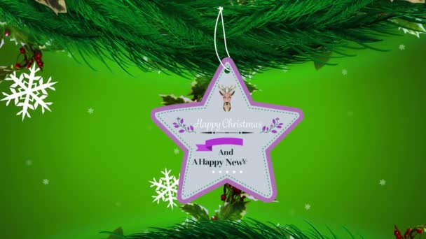 Animazione Auguri Natalizi Etichetta Sfondo Verde Natale Inverno Tradizione Concetto — Video Stock