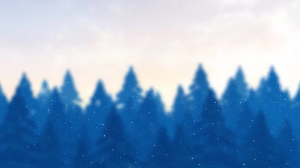 Animatie Van Sneeuw Die Het Blauw Dennenbomen Valt Kerstmis Winter — Stockvideo