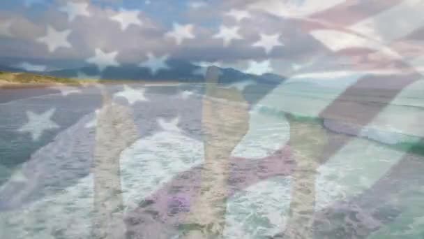 Cyfrowa Kompozycja Machania Flagą Nad Dłońmi Pokazująca Kciuki Góry Widok — Wideo stockowe