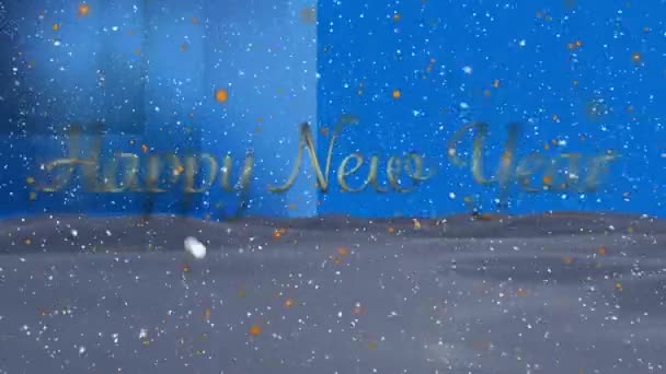 Animatie Van Nieuwjaarsgroeten Gouden Stippen Blauwe Achtergrond Kerstmis Winter Traditie — Stockvideo