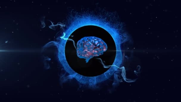 Animación Digital Del Cerebro Humano Girando Contra Ondas Digitales Azules — Vídeo de stock