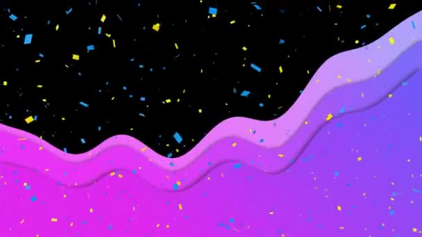 紫色の波と黒い背景の上に落ちる接続を移動するアニメーション 幸せな誕生日とお祝いのコンセプトデジタル生成されたビデオ — ストック動画