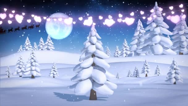 Animazione Babbo Natale Slitta Luci Natale Sul Paesaggio Invernale Natale — Video Stock