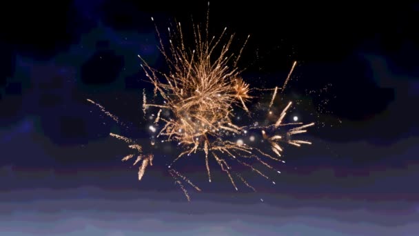 Golden Diwali Tekst Vuurwerk Exploderen Tegen Blauwe Textuur Achtergrond Diwali — Stockvideo