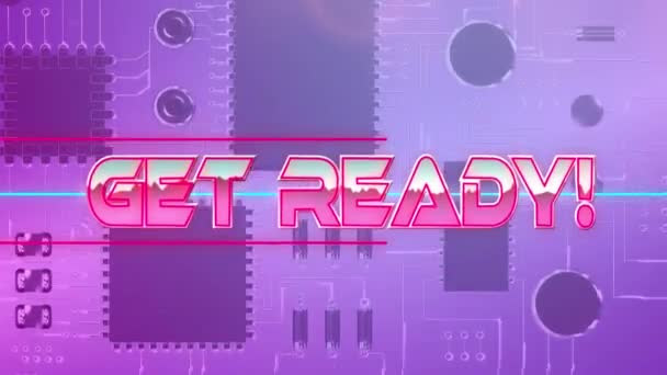 ピンクの背景にコンピュータ回路基板上のピンクの金属文字で準備のアニメーション ビデオゲーム エンターテイメントと通信の概念デジタル生成されたビデオ — ストック動画