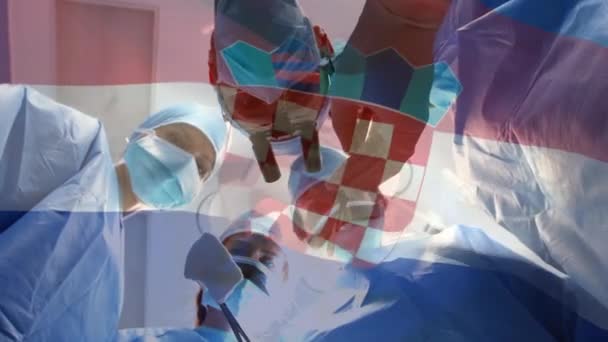 Animation Drapeau Croatie Agitant Sur Les Chirurgiens Salle Opération Médecine — Video