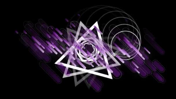 Animation Rotating White Shapes Data Loading Rings Purple Light Trails — Stock Video