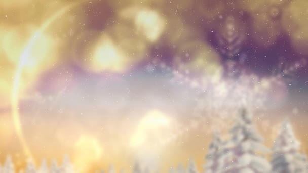 Animace sněhu padajícího přes zimní krajinu a severní světla. vánoční, zimní, tradiční a slavnostní koncept digitálně generovaného videa.