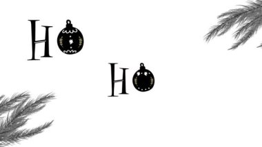 Ho ho ho ho ve köknar ağaçlarının beyaz arka plandaki animasyonları. Noel, gelenek ve kutlama konsepti dijital olarak oluşturuldu.