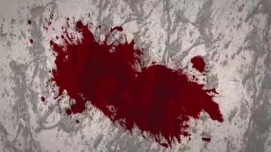 Gri arkaplandaki grunge dokusuna karşı kırmızı boya sıçramasının dijital animasyonu. Cadılar Bayramı vektör illüstrasyonu ve sanat konsepti