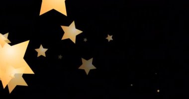 Siyah arka plana düşen altın noel yıldızlarının animasyonu. Noel, gelenek ve kutlama konsepti dijital olarak oluşturuldu.