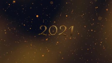 2021 metninin animasyonu koyu arkaplanda parlayan ışıklar üzerinde. Noel, kış, gelenek ve kutlama konsepti dijital olarak oluşturulmuş video