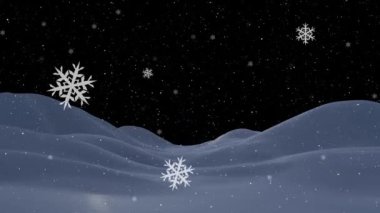 Geceleri kış manzarasına düşen kar animasyonu. Noel, gelenek ve kutlama konsepti dijital olarak oluşturuldu.