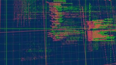 Mavi zemin üzerinde veri işleme animasyonu. küresel bağlantılar, veri işleme ve dijital arayüz konsepti dijital olarak oluşturulmuş video.