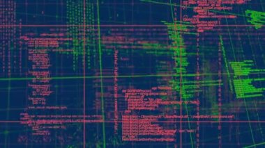 Mavi zemin üzerinde veri işleme animasyonu. küresel bağlantılar, veri işleme ve dijital arayüz konsepti dijital olarak oluşturulmuş video.