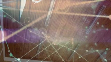 Spor salonundaki çeşitli basketbol oyuncuları ile bağlantılı ağların animasyonu. global spor, bağlantılar ve veri işleme kavramı dijital olarak oluşturulmuş video.