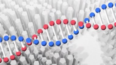 3D soyut arkaplan üzerinde yuvarlanan DNA ipliklerinin animasyonu. küresel bilim, fikirler ve araştırma konsepti dijital olarak oluşturulmuş video.