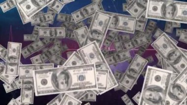 Kalp atış hızı monitörü ve kürede yüzen Amerikan dolarlarının animasyonu. küresel iş, finans ve bağlantılar konsepti dijital olarak oluşturulmuş video.