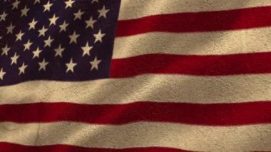 Arka planda sallanan Amerikan bayrağına karşı Mutlu 4 Temmuz metinlerinin dijital animasyonu. Amerikan bağımsızlığı ve kutlama konsepti