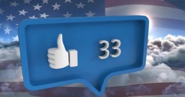 Konuşma balonunda ABD bayrağı olan bir ikon gibi. küresel sosyal medya ve iletişim konsepti dijital olarak oluşturulmuş video.