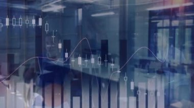 Basketbolcular üzerinden finansal veri işleme animasyonu. küresel iş, finans ve bağlantılar konsepti dijital olarak oluşturulmuş video.