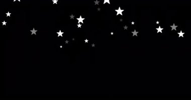 Siyah arka plana düşen beyaz noel yıldızlarının animasyonu. Noel, gelenek ve kutlama konsepti dijital olarak oluşturuldu.
