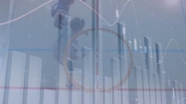 Basketbolcular üzerinden finansal veri işleme animasyonu. küresel iş, finans ve bağlantılar konsepti dijital olarak oluşturulmuş video.