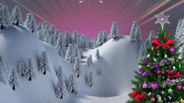 Animazione Della Decorazione Natalizia Nel Paesaggio Invernale Notturno Natale Inverno — Video Stock