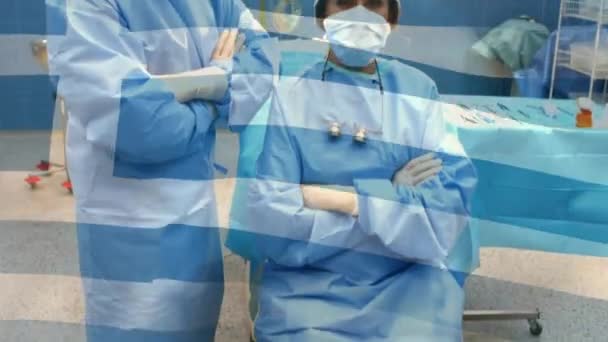 수술하는 수술실의 의사들에게 흔들리는 애니메이션이다 세계적 서비스 세계적 유행병 개념을 — 비디오