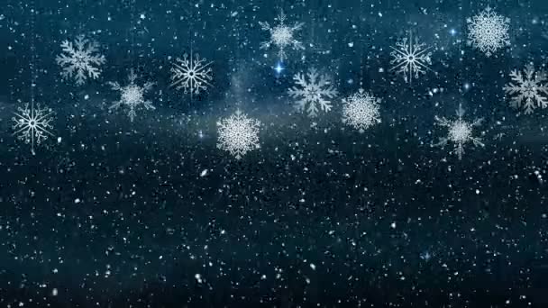 Animación Nieve Cayendo Sobre Copos Nieve Cielo Navidad Invierno Tradición — Vídeo de stock