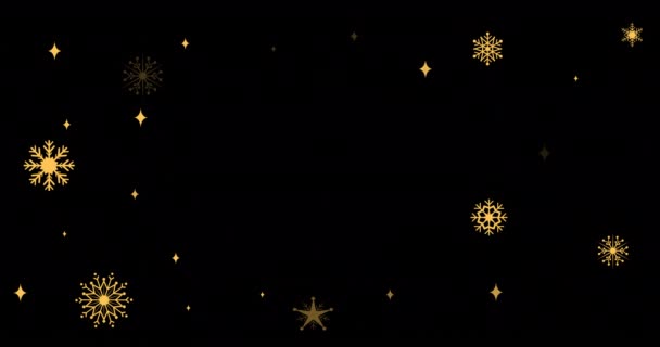 Siyah Arka Planda Parıldayan Altın Noel Kar Tanelerinin Animasyonu Noel — Stok video