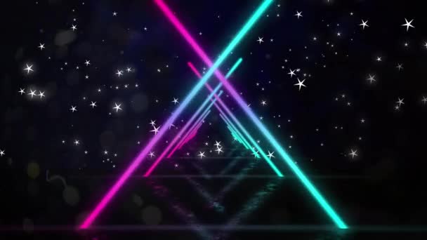 在水线上移动彩色几何形状的动画和夜空中的星星 运动和能量背景概念 数字视频 — 图库视频影像