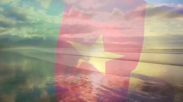 Digital Composition Cameroon Flag Waving Aerial View Waves Sea National — Stock Video