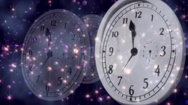 Animation Des Frohen Neujahrstextes Mit Explodierendem Feuerwerk Und Leuchtenden Lichtern — Stockvideo