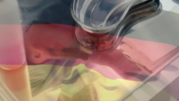 手术室里德国国旗在外科医生面前摇曳的动画 全球医学 围产期保健服务 数码制作的19种流行病概念视频 — 图库视频影像