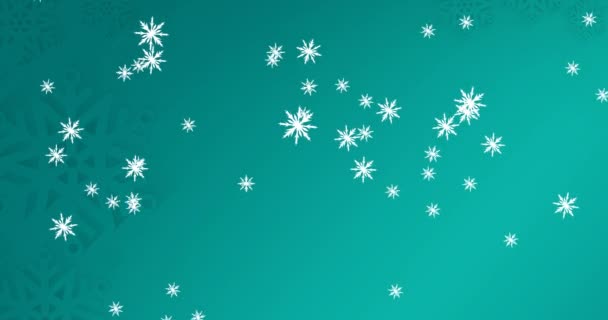 Digital Animation Multiple Snowflakes Icons Falling Green Background Christmas Festivity — Stock Video