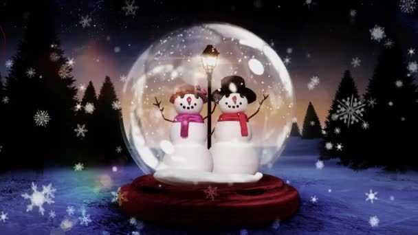 Animation Snow Globe Snowman Snow Falling Winter Landscape Christmas Tradition — Stock Video