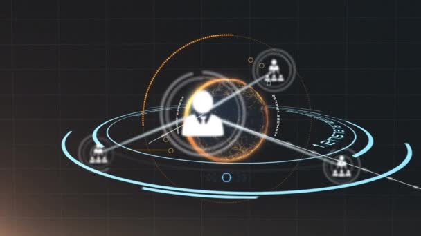 Network Profile Icons Spinning Globe Data Processing Black Background Global — Stock Video