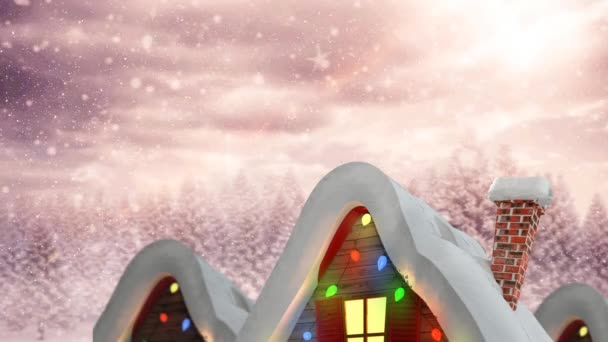 冬の風景の上に降る雪のアニメーション クリスマス 伝統とお祝いのコンセプトデジタルで生成されたビデオ — ストック動画