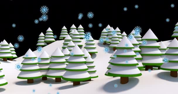 Animación Nieve Cayendo Sobre Paisaje Nocturno Invierno Navidad Invierno Tradición — Vídeo de stock